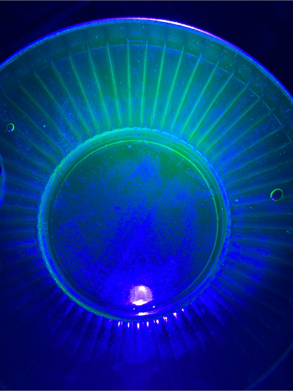 Vintage Uranium Glass Green Ribbed Saucer 6 Inch UV Glow - Picture 4 of 7